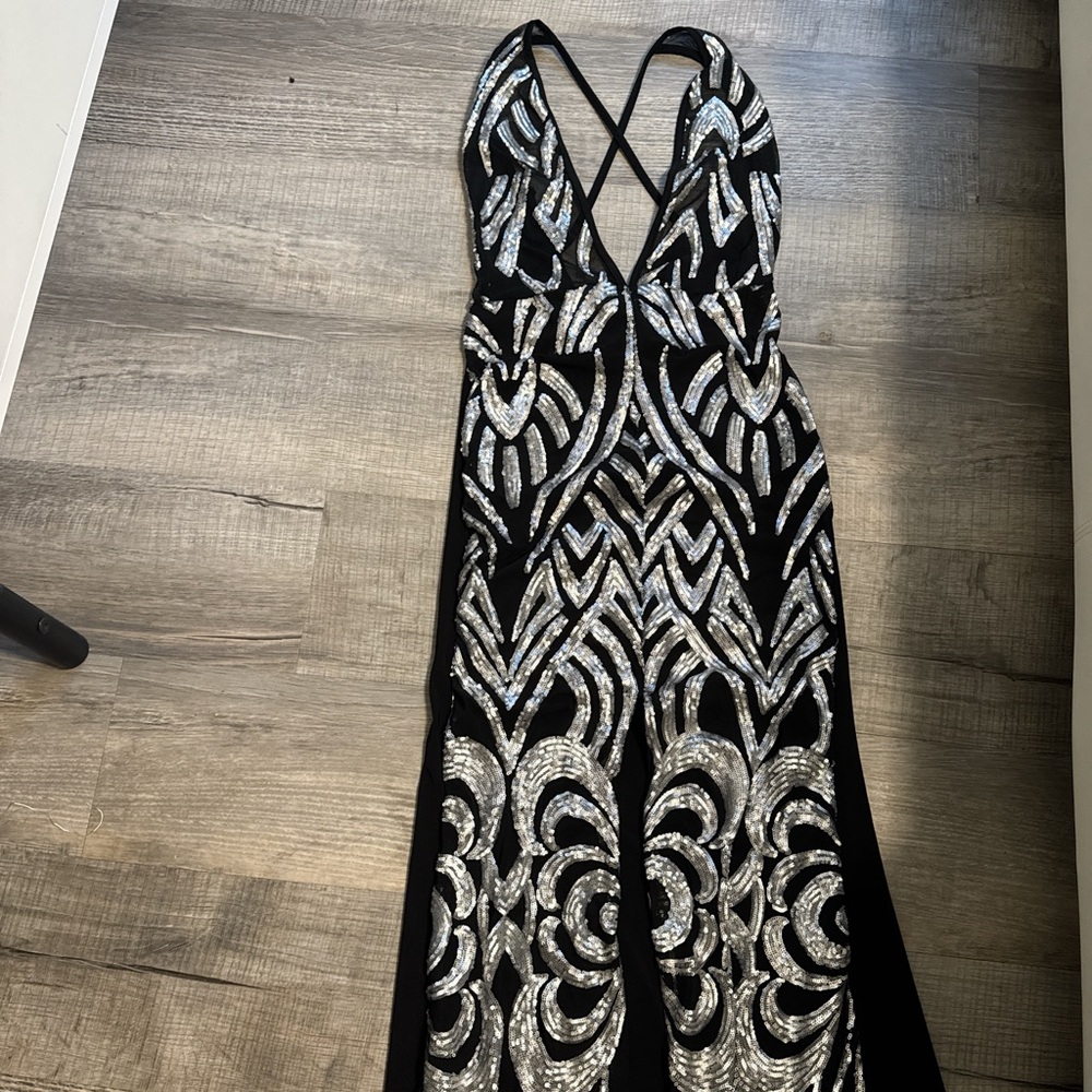 Elegant Black and Silver Evening Dress